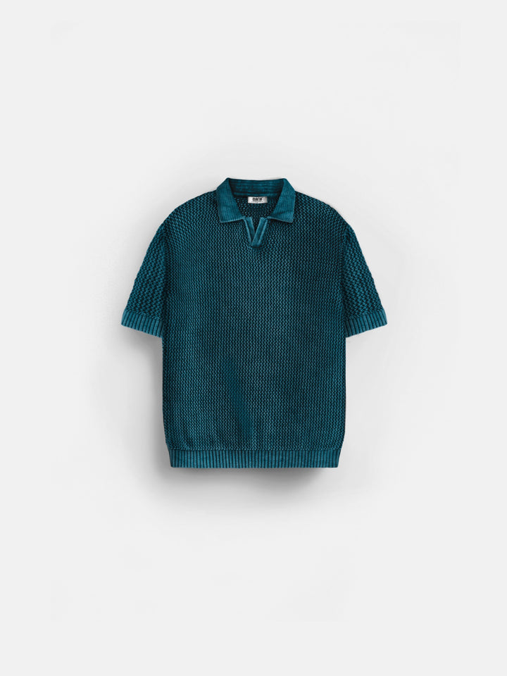 Regular Fit Knit Grid T-shirt - Deep Lagoon