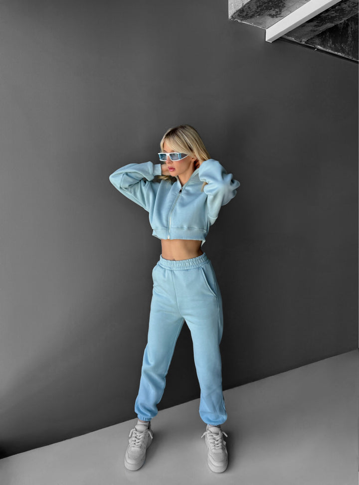 Short Women Zipper Pullover - Ice Blue