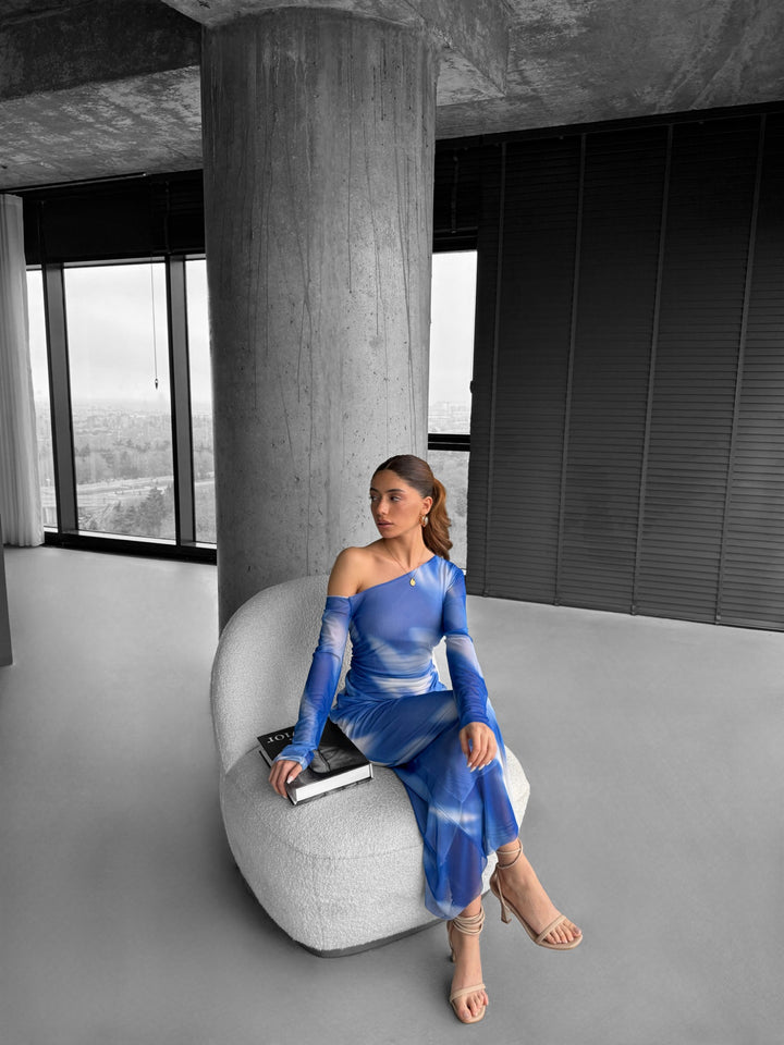 Abstract Pattern Maxi Dress - Saks Blue