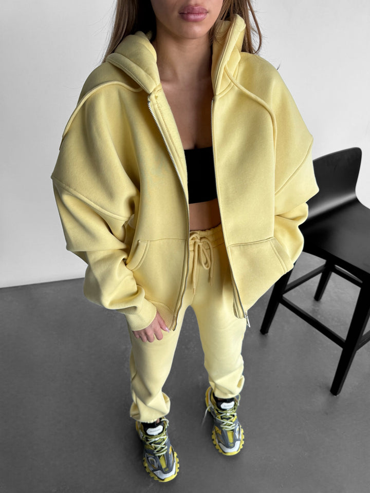 Basic Women Zipper Hoodie - Yellow