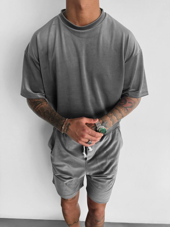 Regular Fit Velvet T-shirt - Anthracite