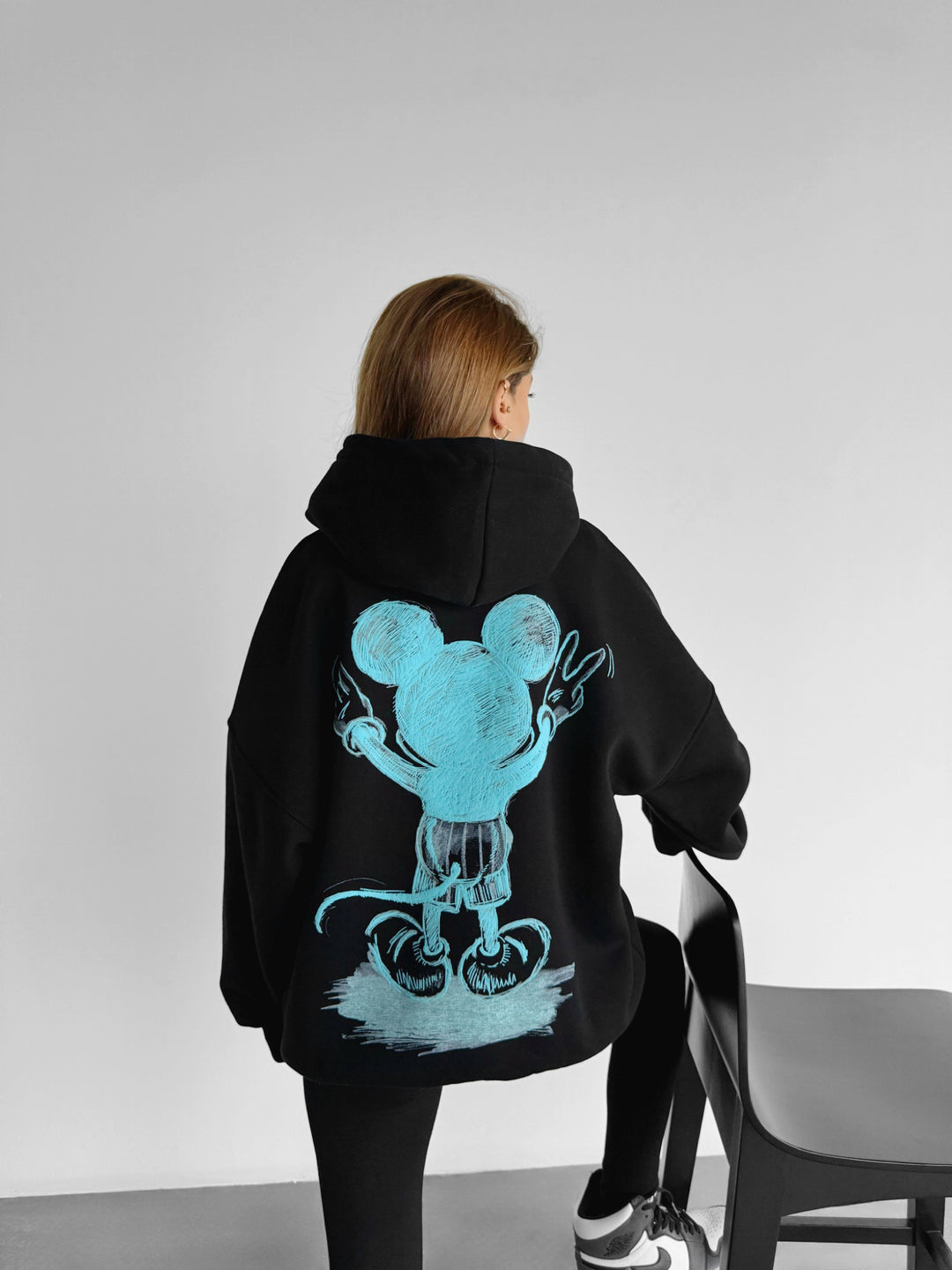 Oversize Women Mouse Hoodie - Black and Blue
