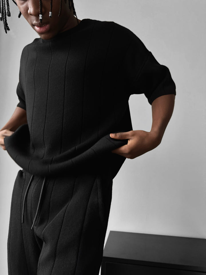 Oversize Line Knit T-Shirt - Black