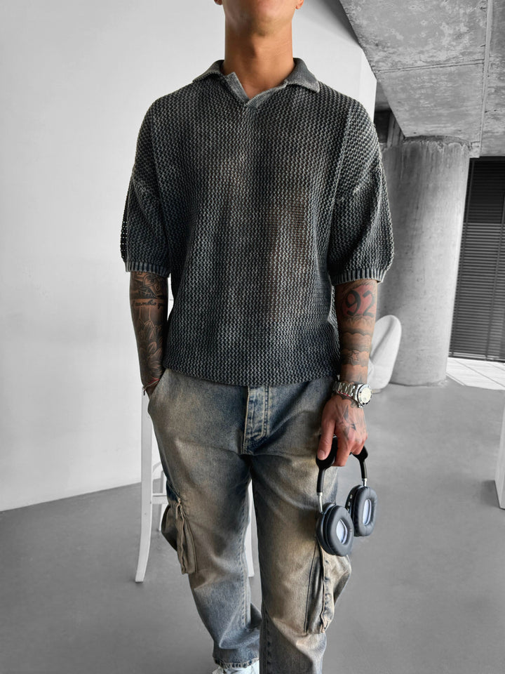 Regular Fit Knit Grid T-shirt - Stormy Weather