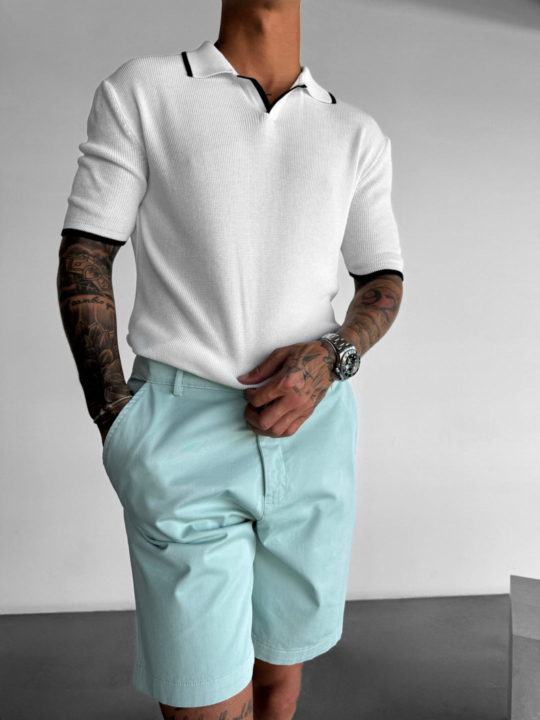 Regular Fit Knit Line Polo T-Shirt - White