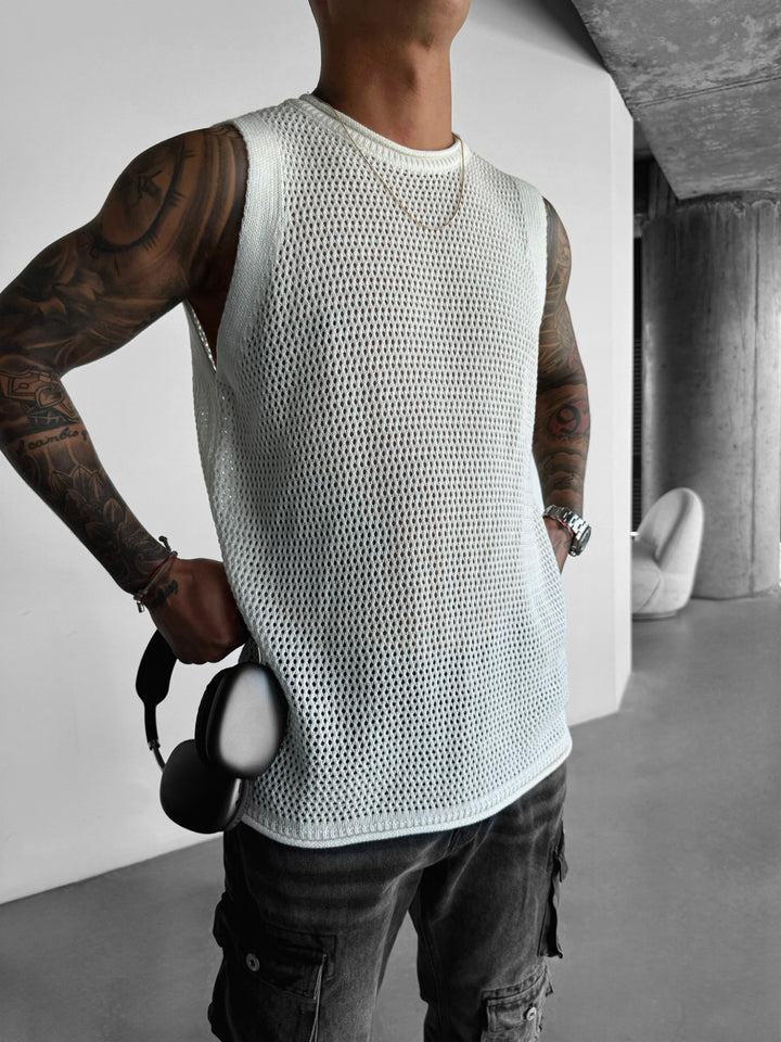 Oversize Textured Tanktop - White