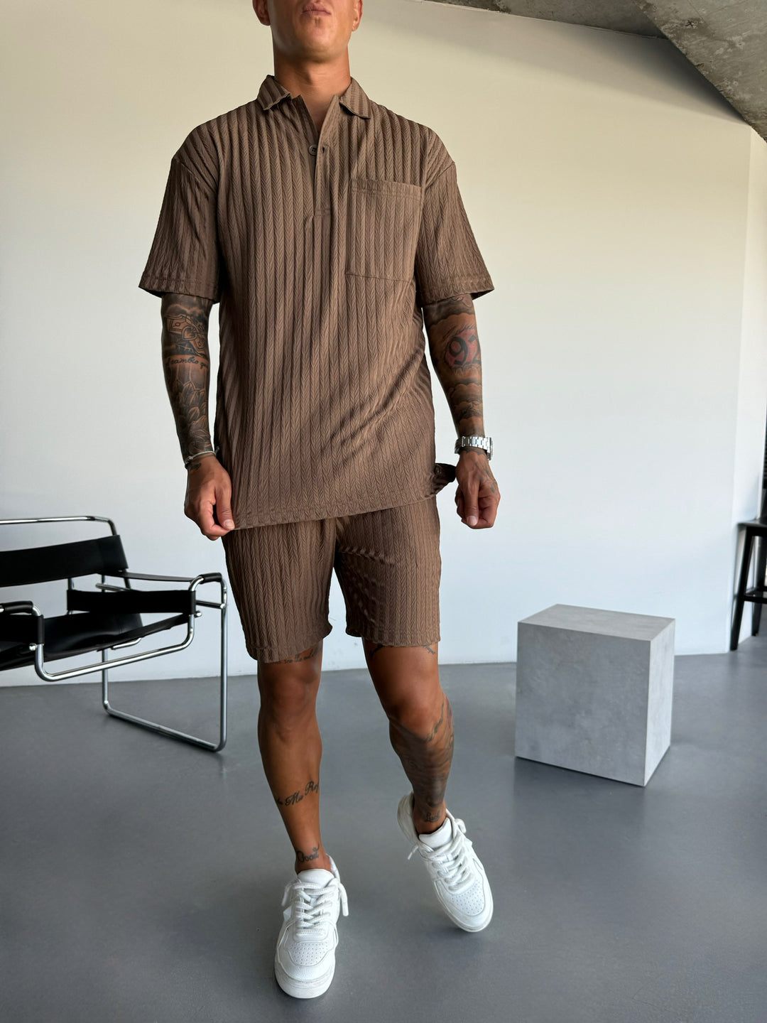 Oversize Structured Polo T-Shirt - Cappuccino
