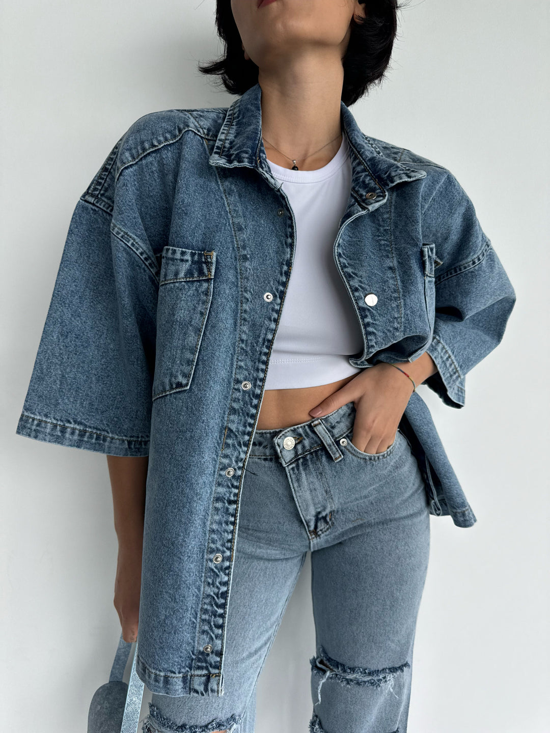 Oversize T-Shirt Jeans Shirt - Blue