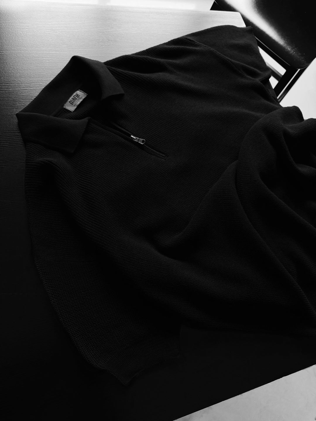 Oversize Zipper Knit Polo T-shirt - Black