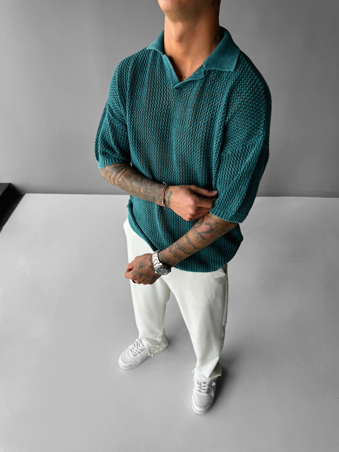 Regular Fit Knit Grid T-shirt - Deep Lagoon