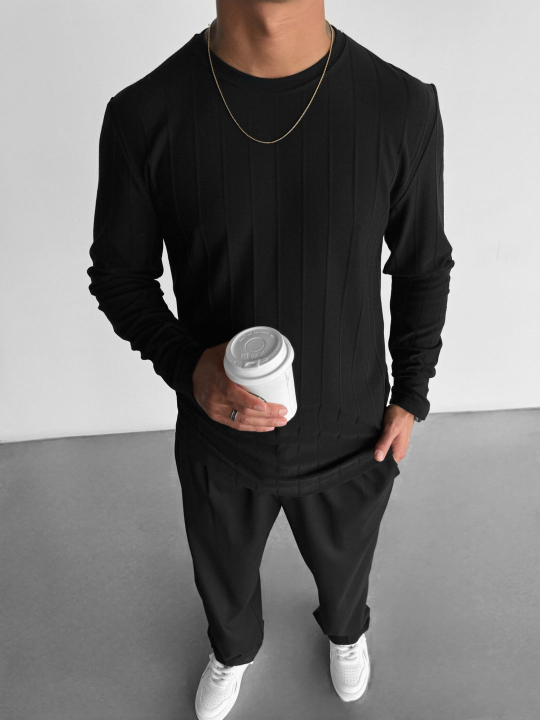 Regular Fit Strip Sweater - Black