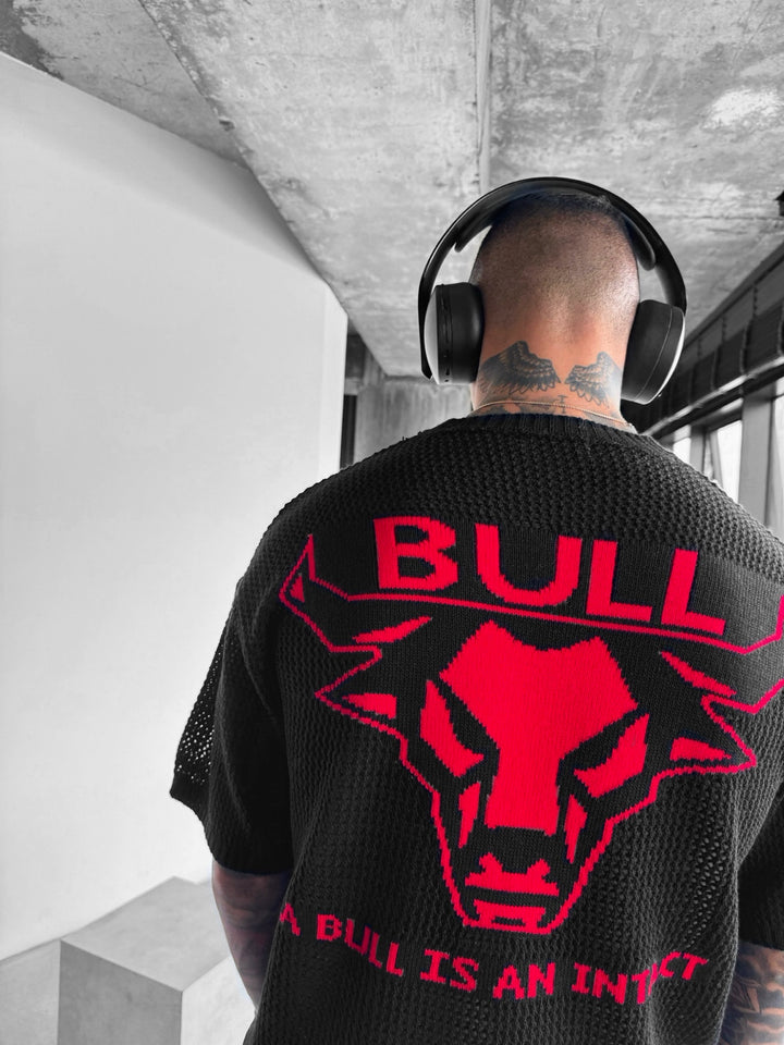 Oversize Bull Knit T-Shirt - Black and Red