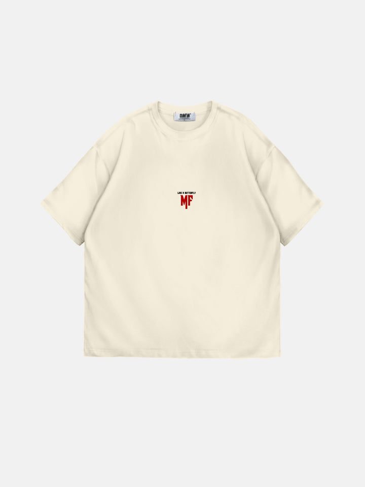 Oversize 'Like a Butterfly' T-Shirt - Antique White