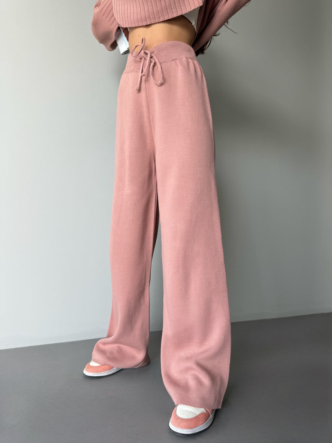 Wide Leg Knit Trousers - Pouder
