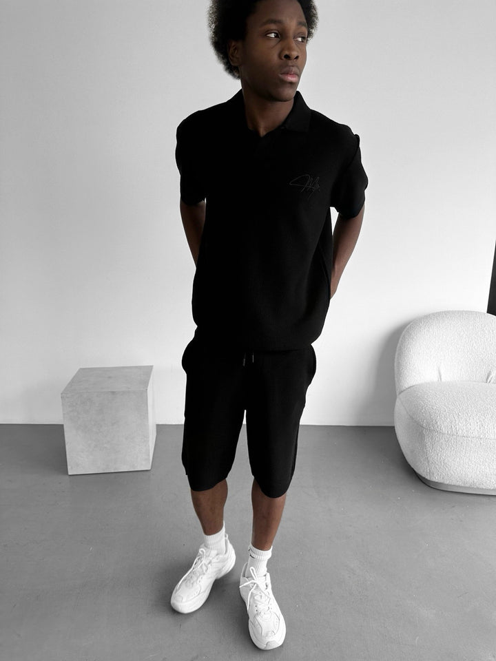 Loose Fit Initial Knit Shorts - Black
