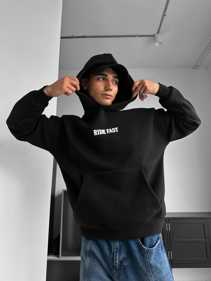 Oversize Ride Fast Hoodie - Black