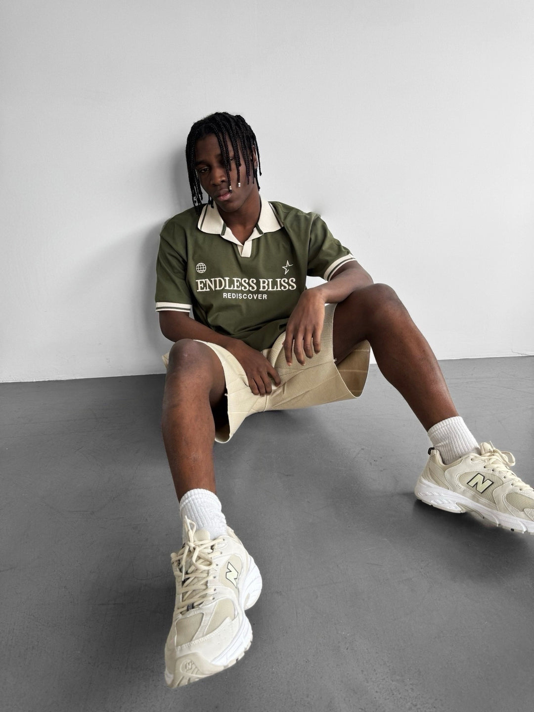 Loose Fit 'Endless Bliss' Polo T-Shirt - Khaki