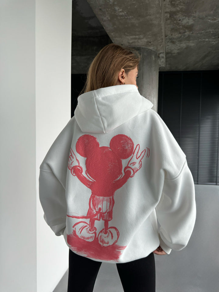 Oversize Women Mouse Hoodie - White and Pink