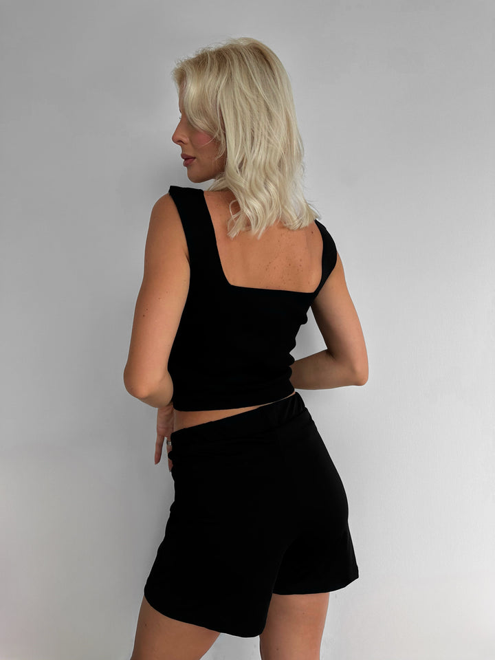 Square Neck Knit Top - Black