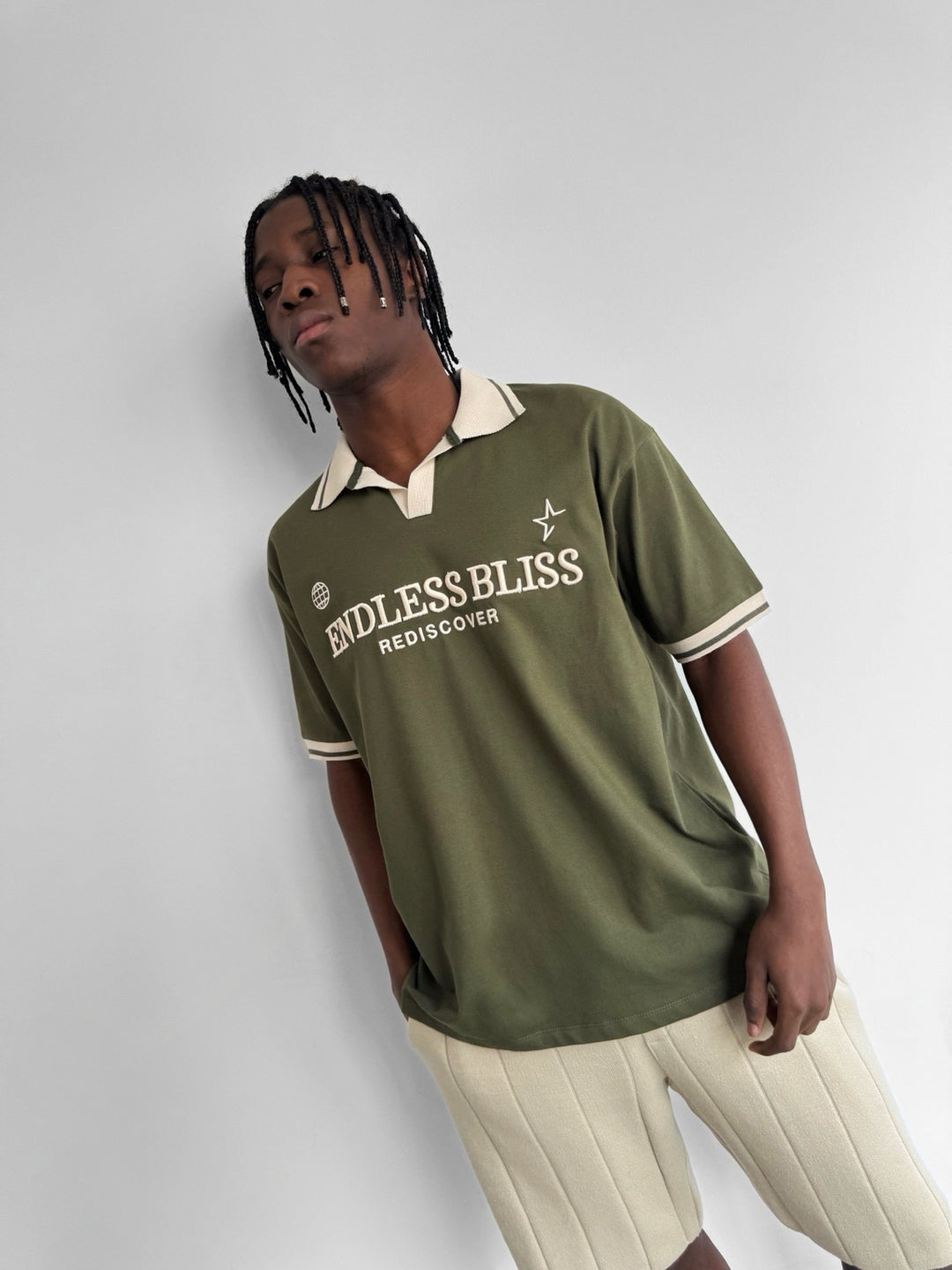 Loose Fit 'Endless Bliss' Polo T-Shirt - Khaki