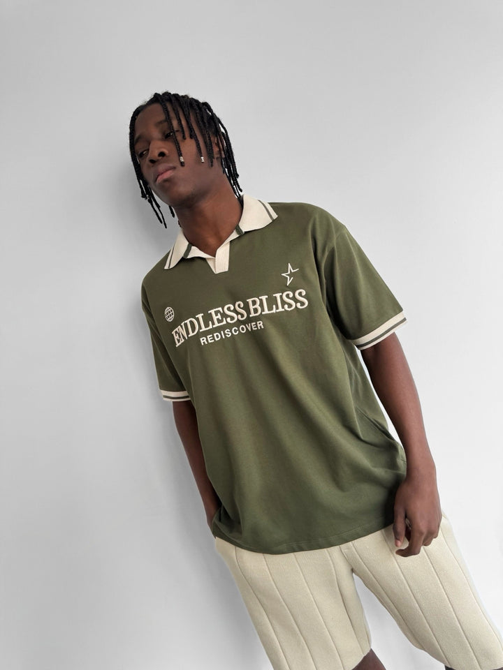 Loose Fit 'Endless Bliss' Polo T-Shirt - Khaki