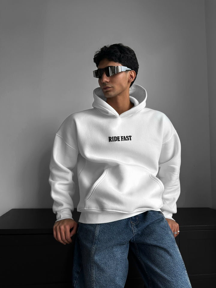 Oversize Ride Fast Hoodie - Ecru