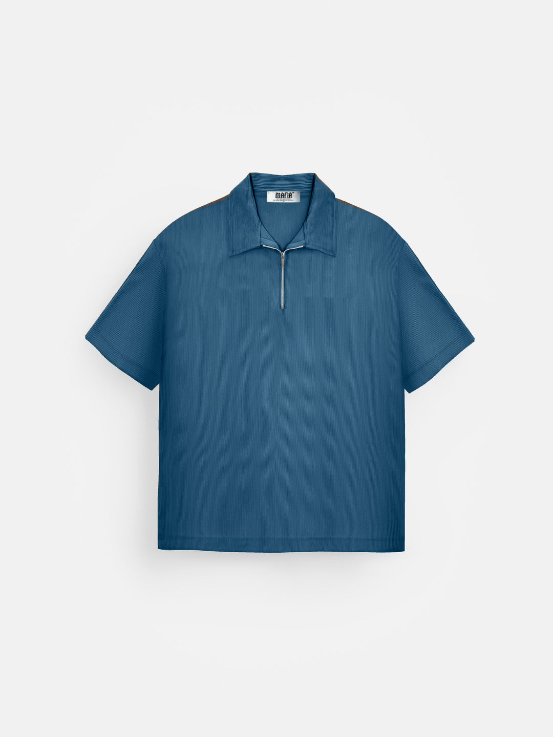 Oversize Textured Zipper Polo T-Shirt - Petrol