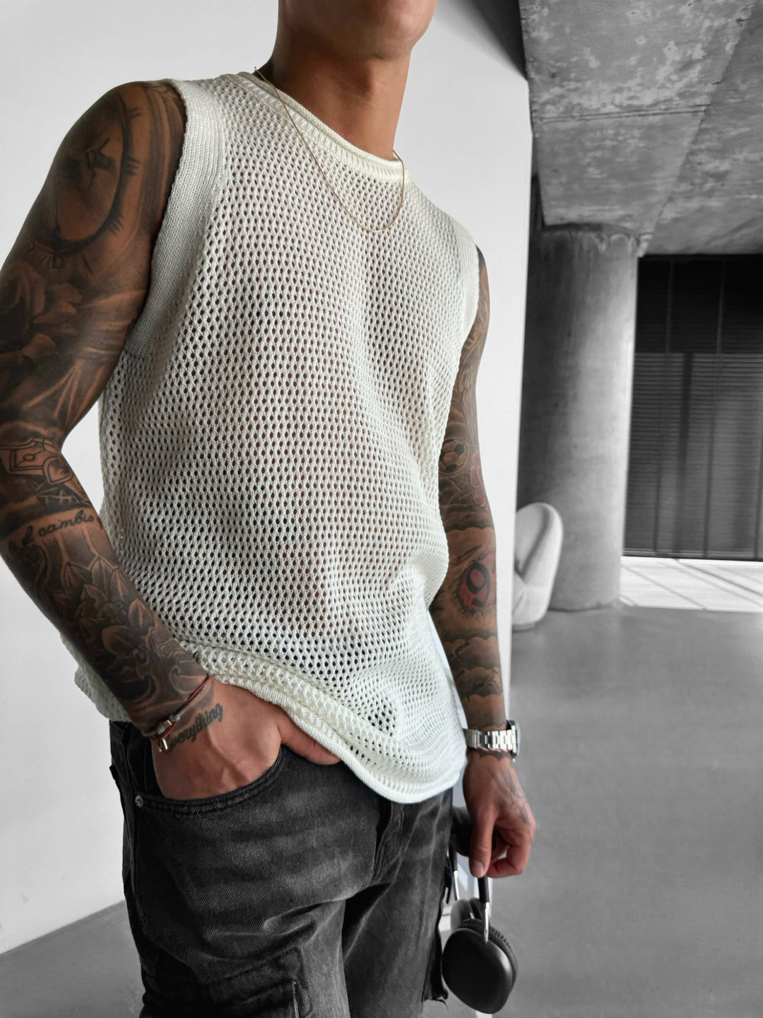 Oversize Textured Tanktop - White