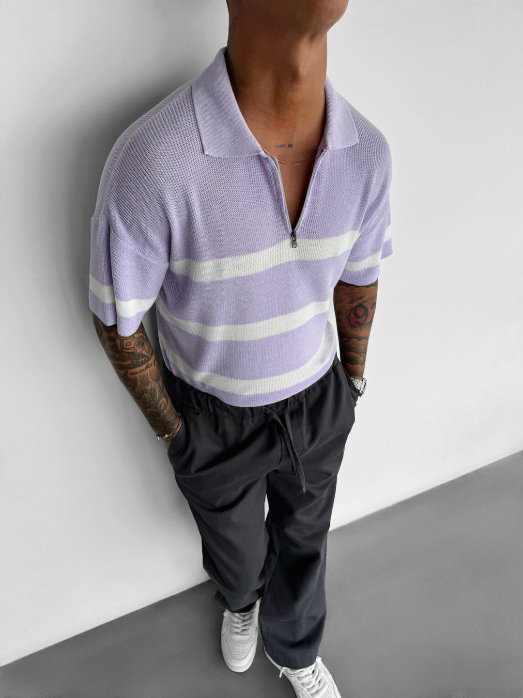 Regular Knit Zipper T-shirt - Lila