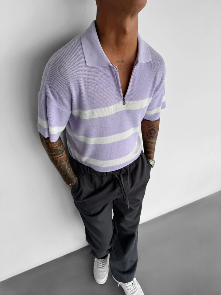 Regular Knit Zipper T-shirt - Lila