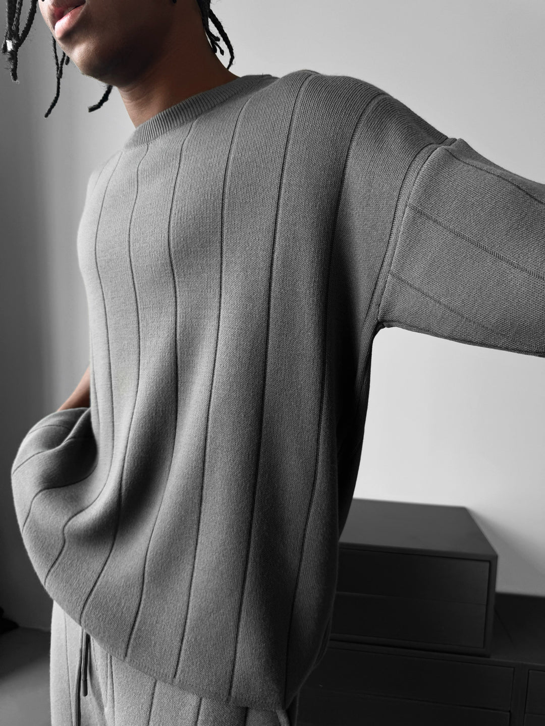 Oversize Line Knit T-Shirt - Anthracite
