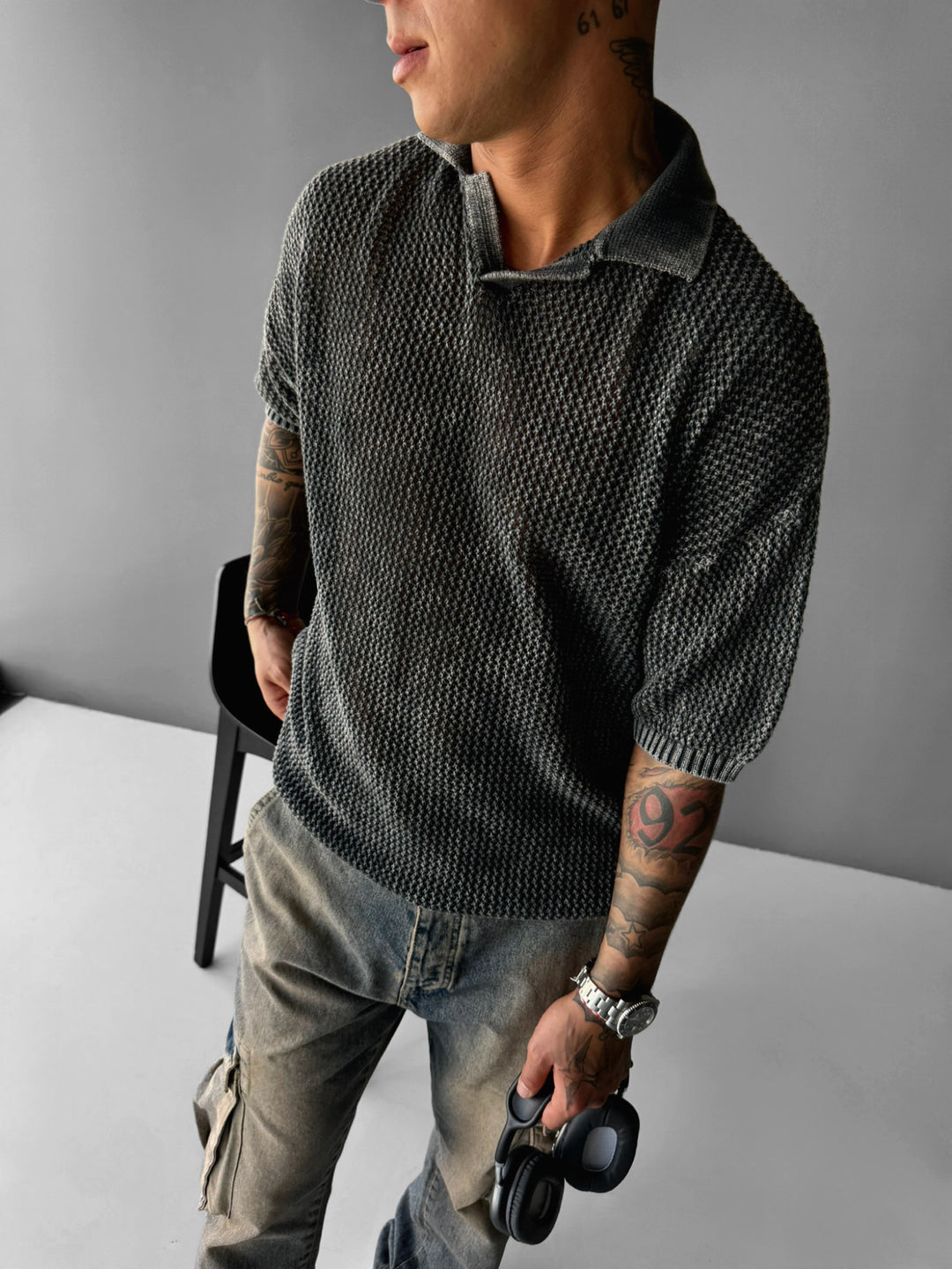Regular Fit Knit Grid T-shirt - Stormy Weather