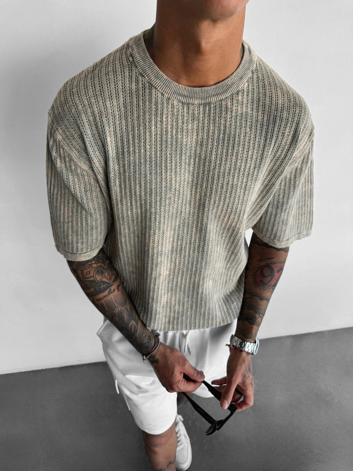 Oversize Knit Washed T-shirt - Stone