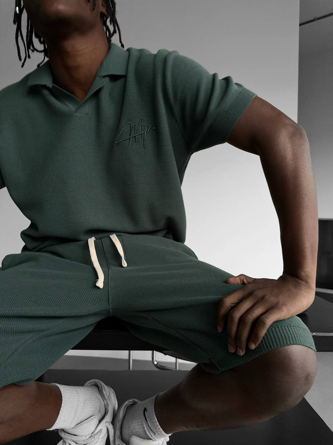 Loose Fit Initial Knit Shorts - Petrol
