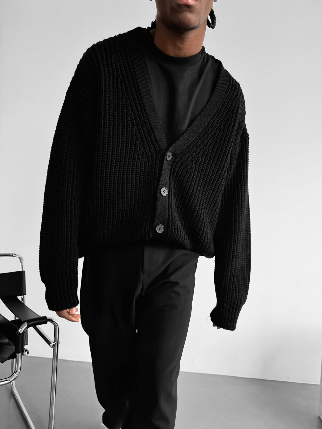 Oversize Crop Cardigan - Black