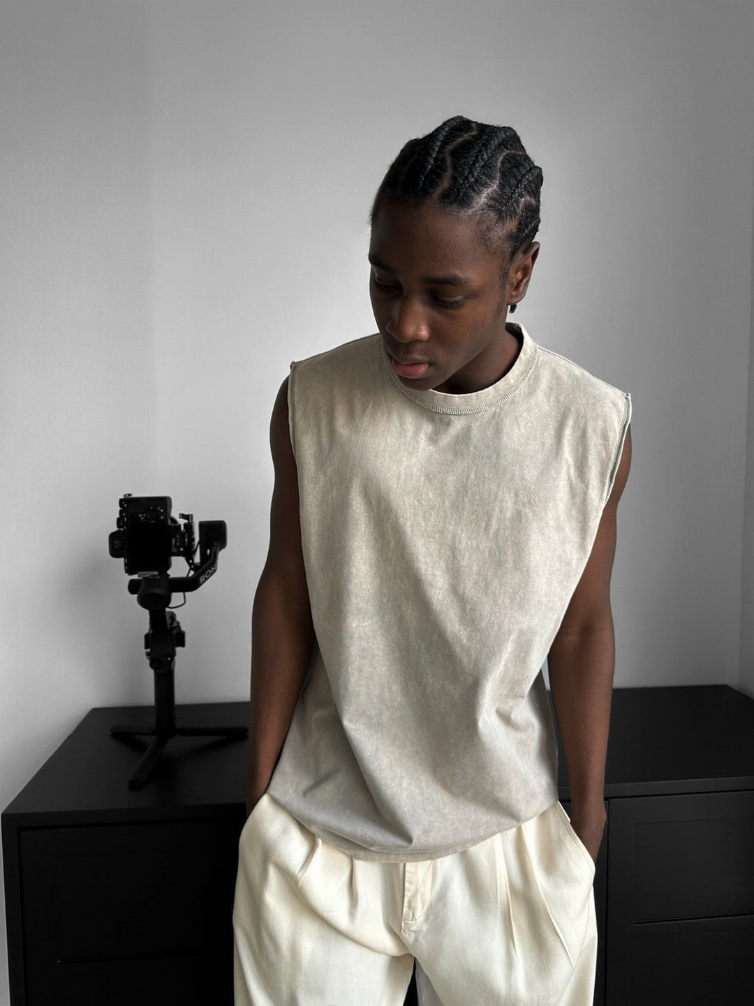 Oversize Washed TankTop - Beige
