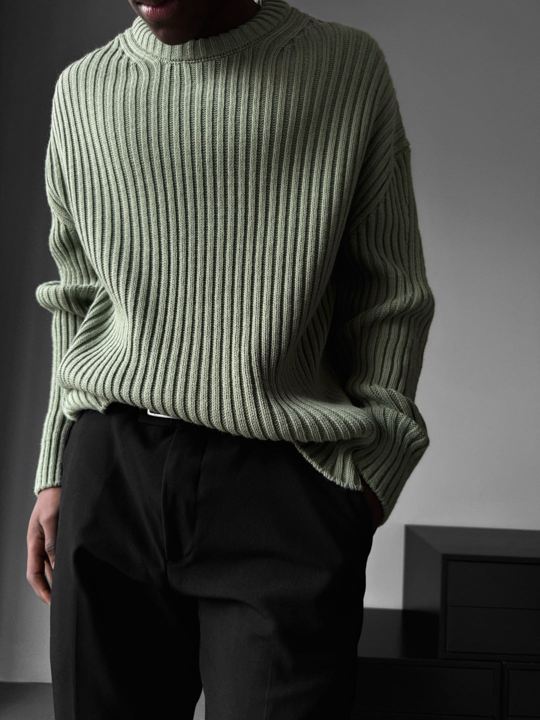 Loose Fit Striped Structure Pullover - Mint