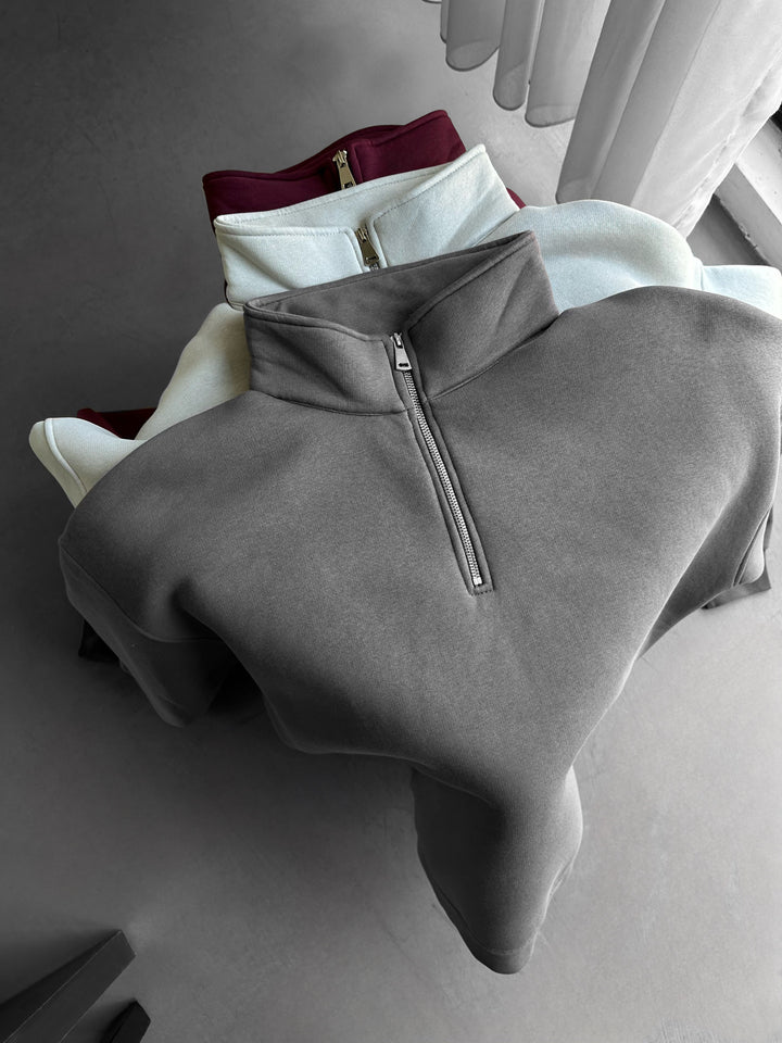 Oversize Half-Zip Polo Sweatshirt - Anthracite
