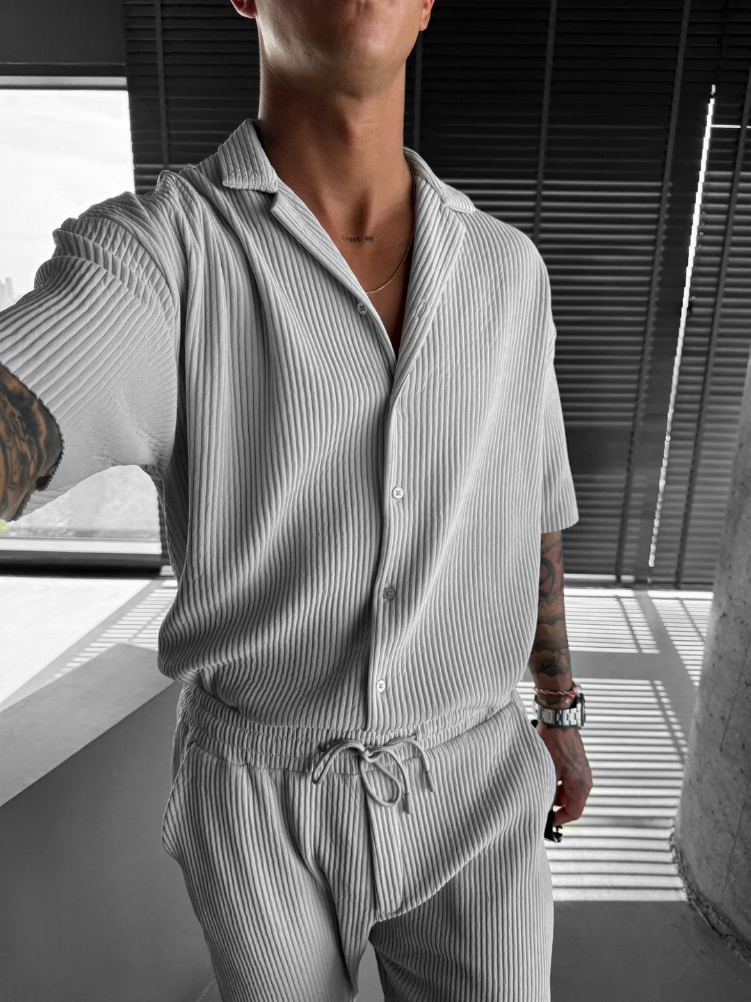 Oversize Ribbed Shirt - Grey