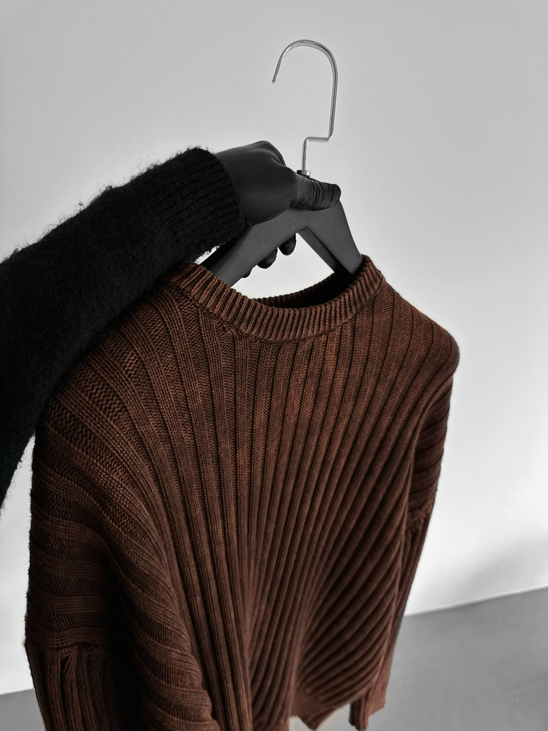 Oversize Ribbed Washed Sweater - Brown