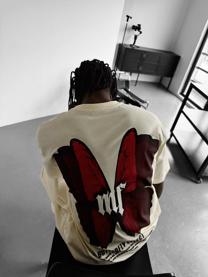 Oversize 'Butterfly Effect' T-Shirt - Antique White
