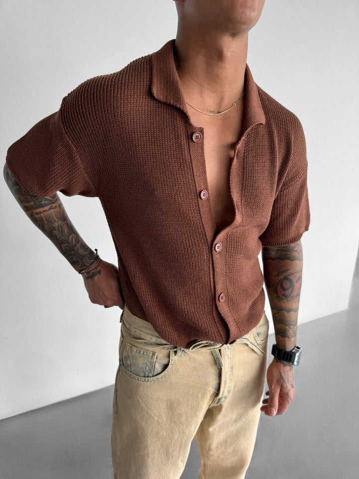 Oversize Long Knit Shirt - Capuccino