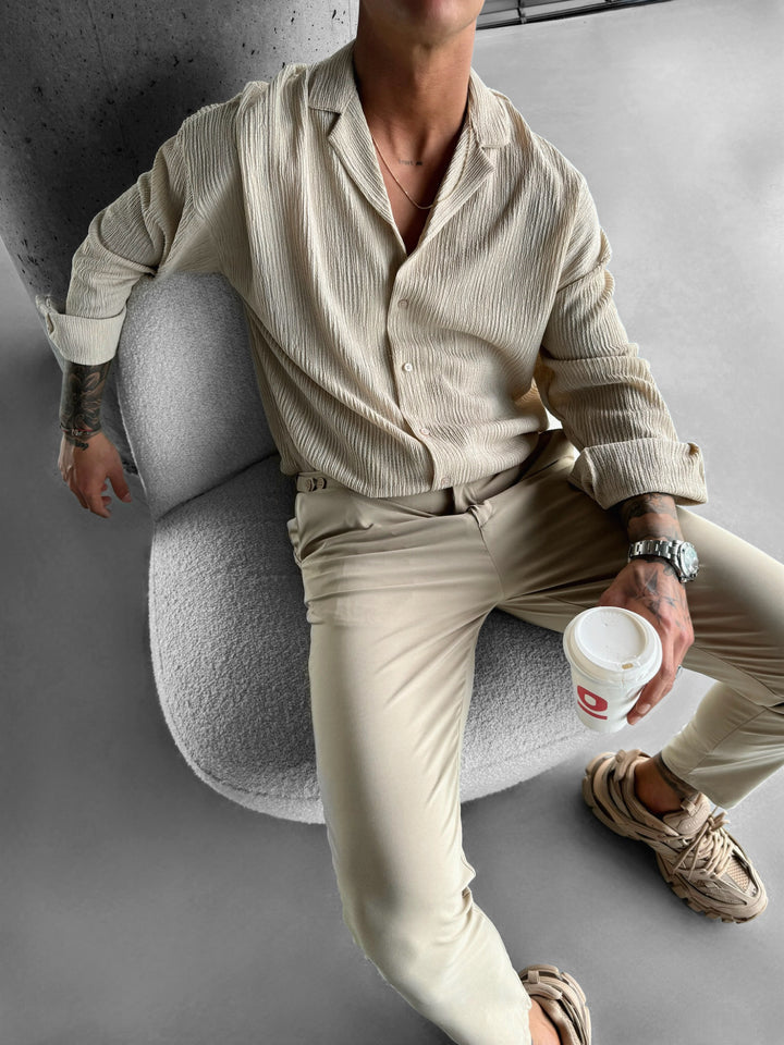 Oversize Crepe Long Arm Shirt - Beige
