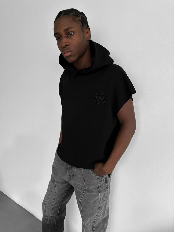 Loose Fit Sleeveless Hoodie - Black
