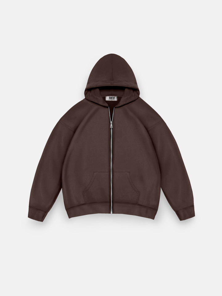 Oversize Basic Zipper Hoodie - Chocolate Brown
