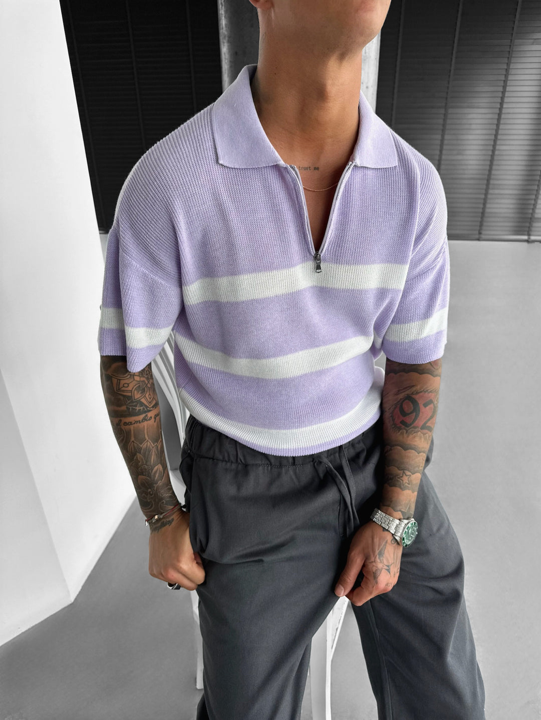 Regular Knit Zipper T-shirt - Lila