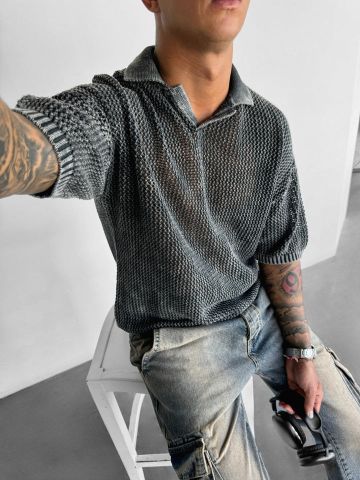 Regular Fit Knit Grid T-shirt - Stormy Weather