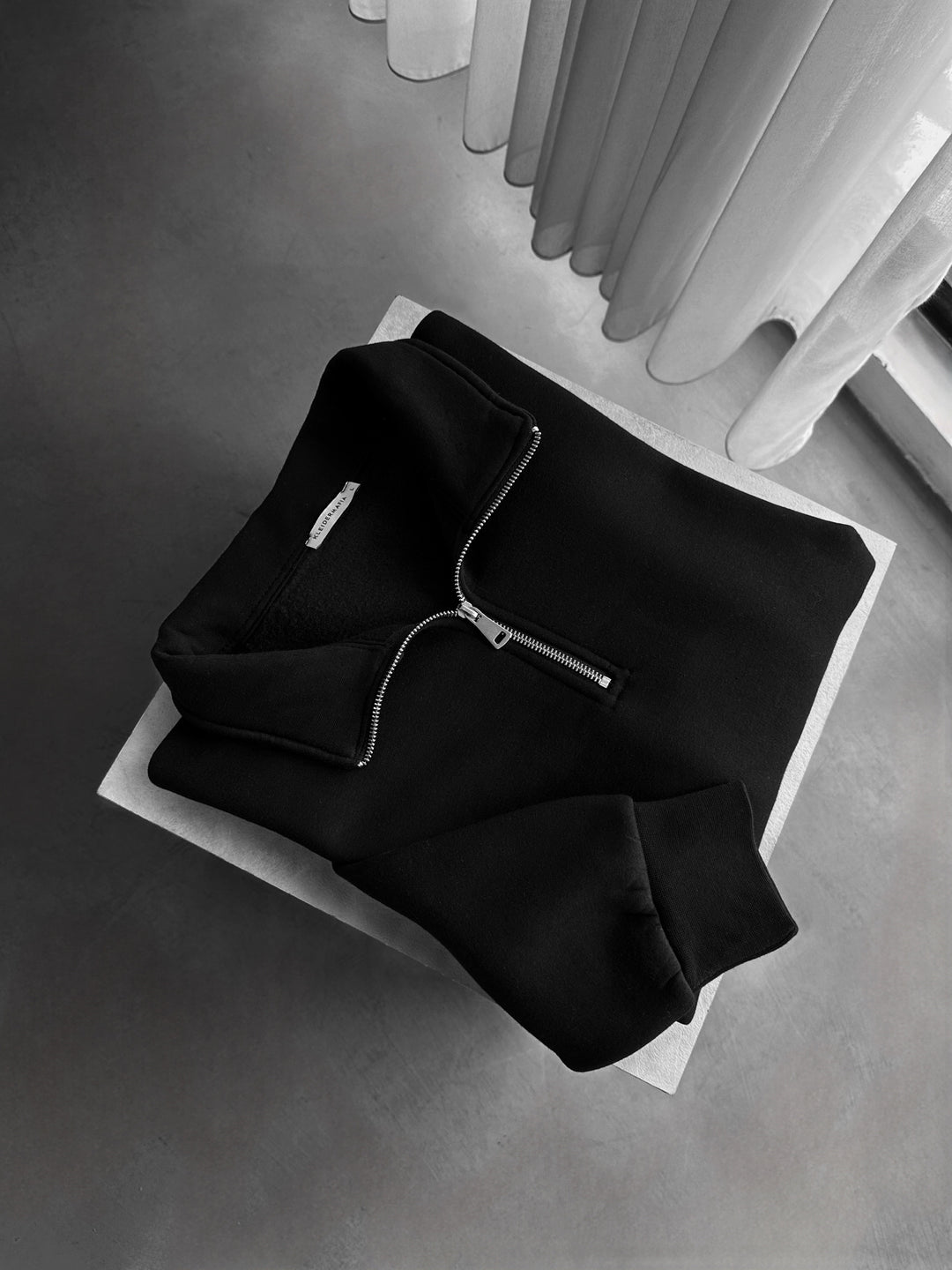 Oversize Half-Zip Polo Sweatshirt - Black