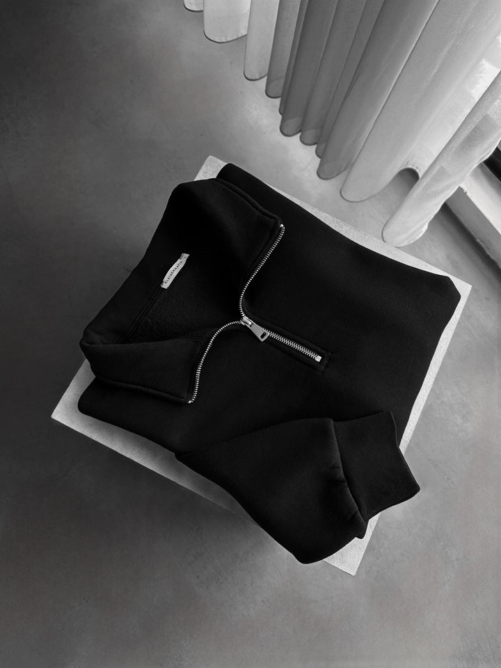 Oversize Half-Zip Polo Sweatshirt - Black