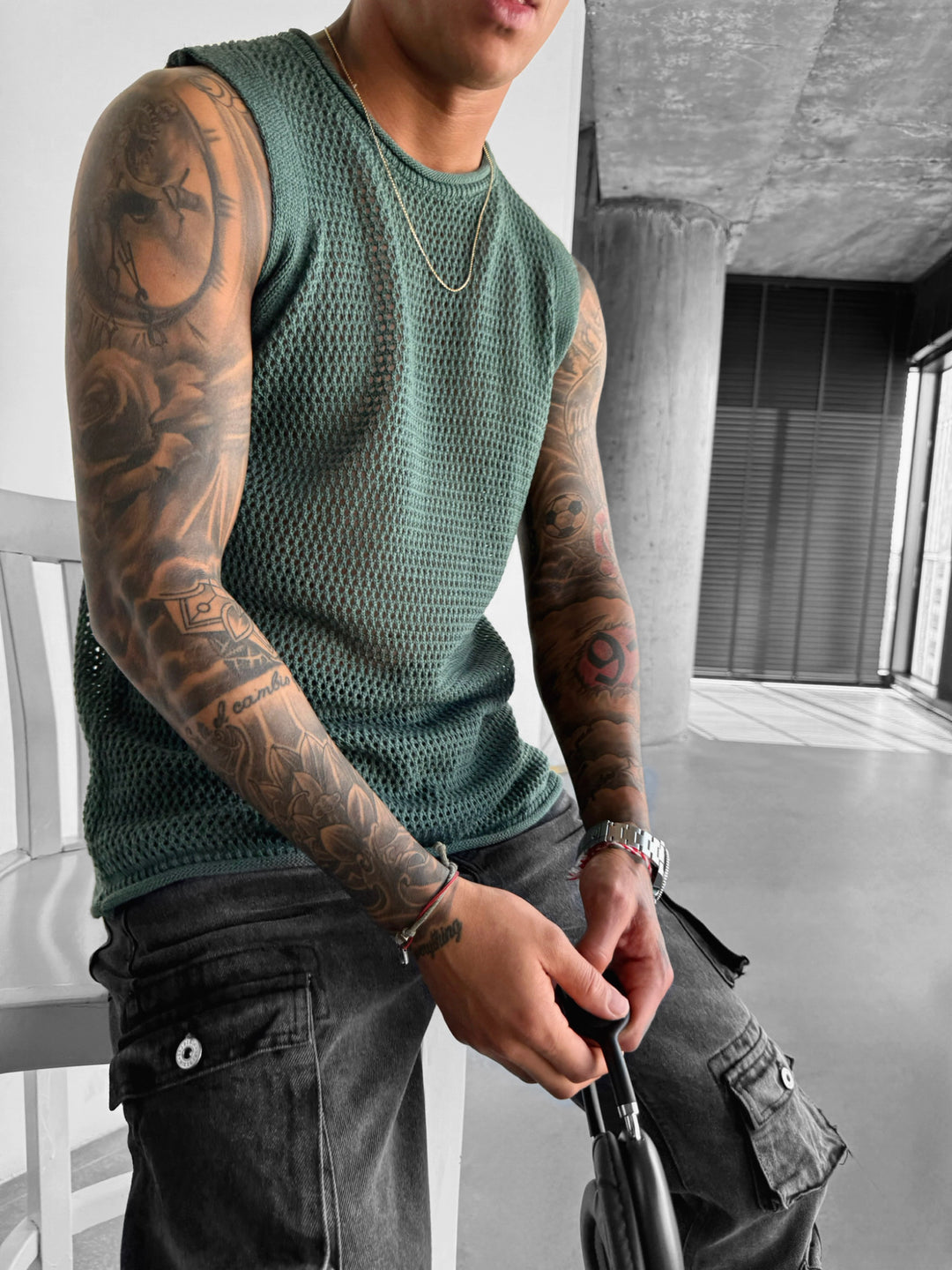 Oversize Textured Tanktop - Petrol